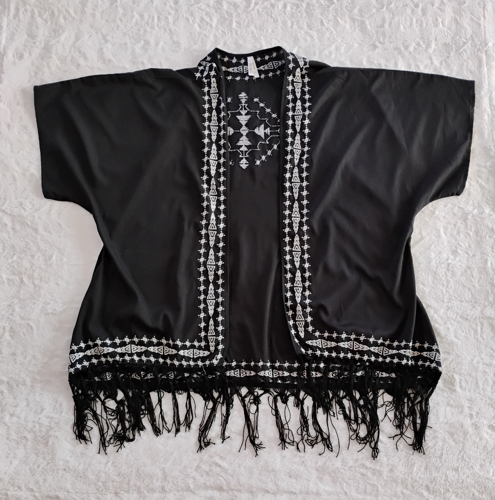 Truth NYC Embroidered Fringe Kimono